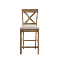 Set Of 2 Fabric And Wood Counter Height Chairs In Rustic Oak And Brown Solid Oak Dining Room Dining Chairs Wood Fabric