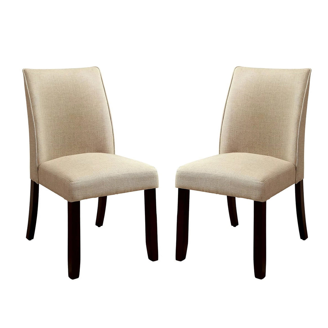 Set Of 2 Padded Fabric Side Chairs In Espresso And Ivory Solid Espresso Dining Room Dining Chairs Wood Fabric