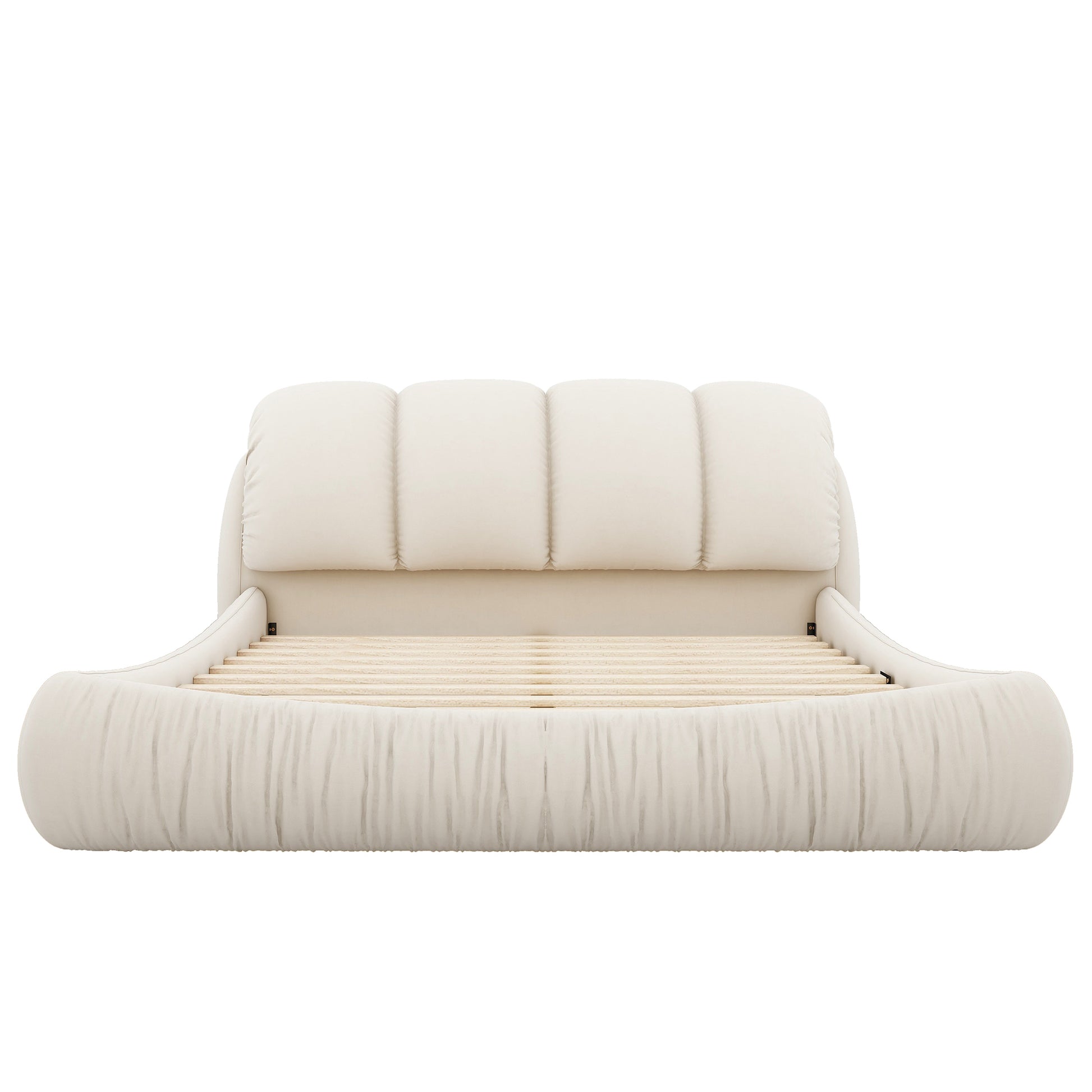 Queen Size Luxury Upholstered Bed With Thick Headboard, Velvet Queen Bed With Oversized Padded Backrest, Beige Expect Arrival Date 2024 4 9 Queen Beige Velvet