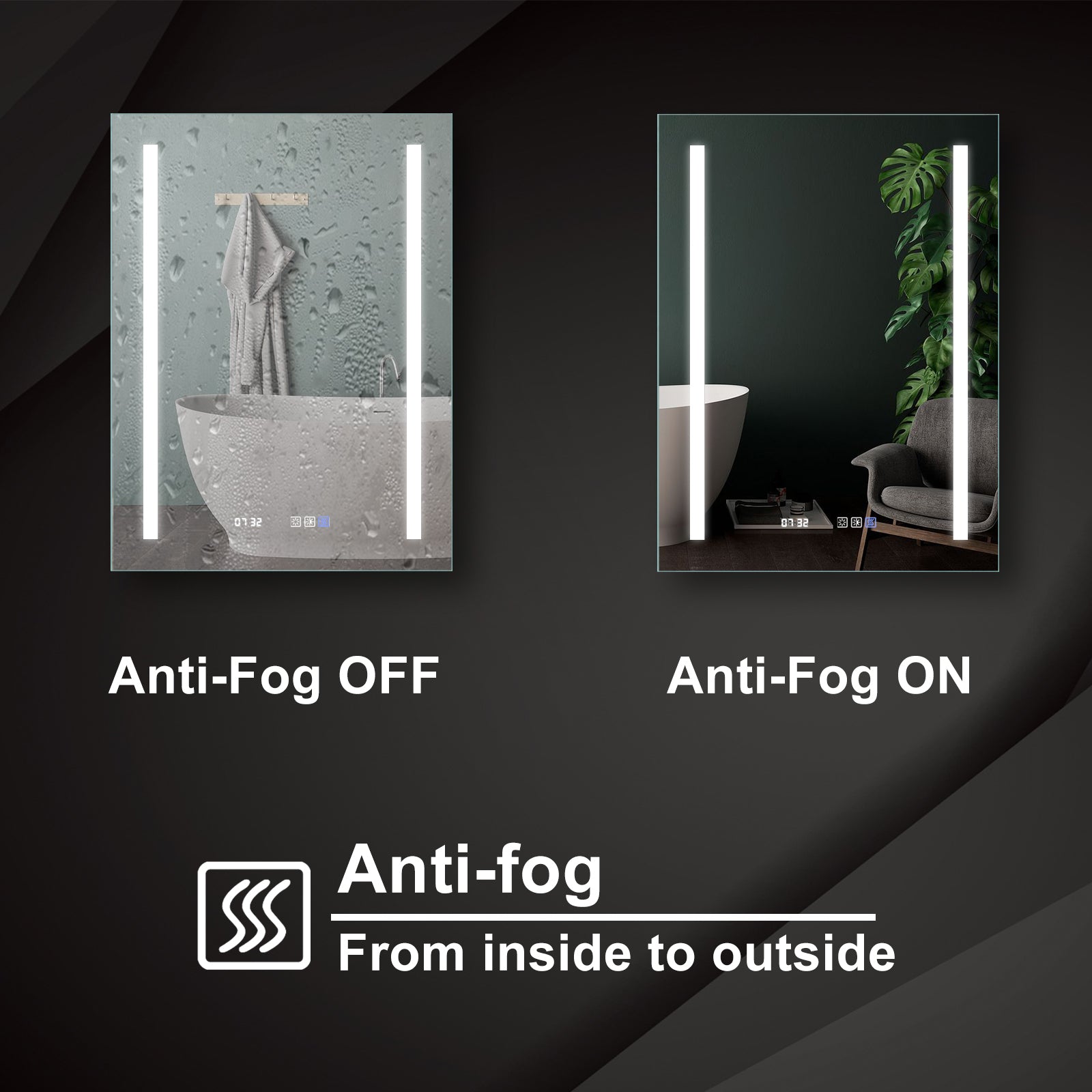 Led Bathroom Vanity Mirror24*32 Inch,Front Light,Clock&Room Temp Display,Defog,Stepless Dimming,Night Light,Lights 3 Color Temper Change,Wall Mounted Led Bathroom Mirror 24X32 Silver Aluminum