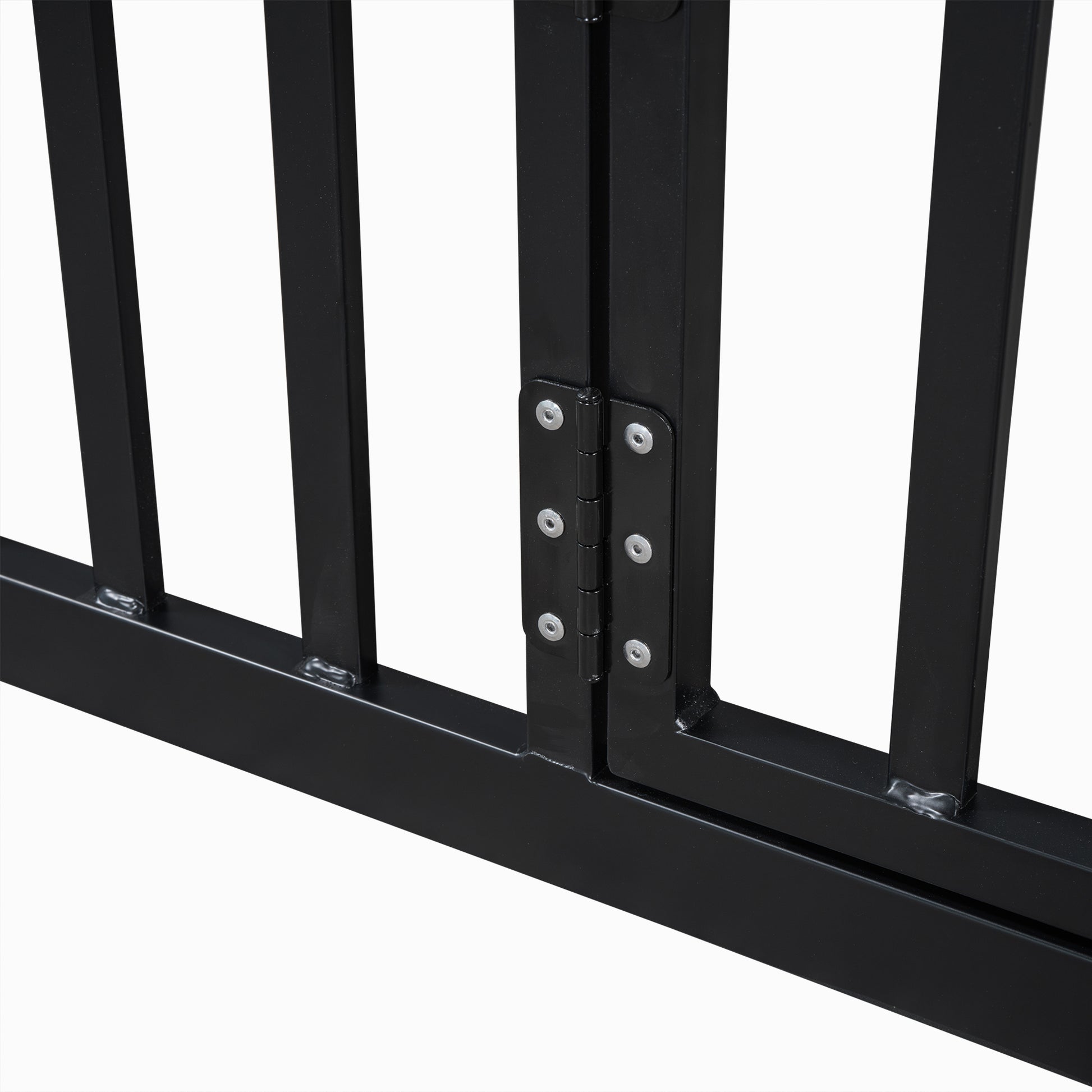 Twin Size Metal House Bed With Fence And Door, Black Black Metal