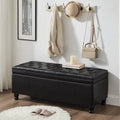 Upholstered Tufted Button Storage Bench ,Faux Leather Entry Bench With Spindle Wooden Legs, Bed Bench Black Tufted Black Espresso Linen Or Linen Blend Primary Living Space Black American Design Rubberwood Wood Internal Storage Foam Pu