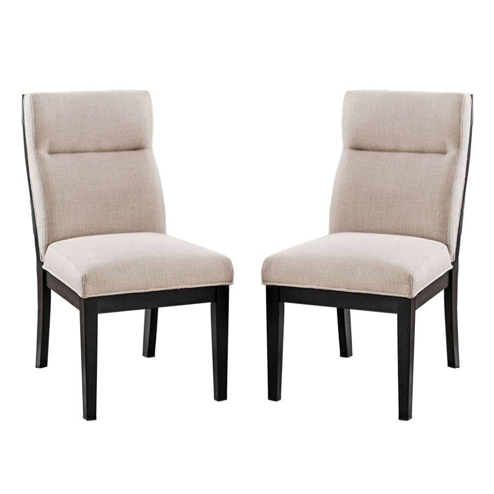 Set Of 2 Padded Fabric Dining Chairs In Black And Beige Solid Beige Dining Room Dining Chairs Wood Fabric