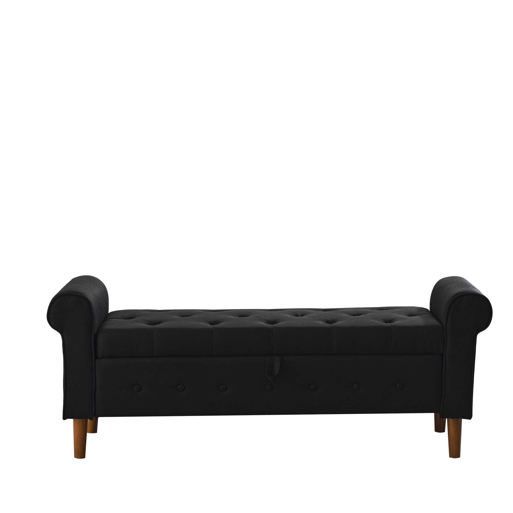 62" Bedroom Tufted Button Storage Bench, Modern Fabric Upholstered Ottoman, Window Bench, Rolled Arm Design For Bedroom, Living Room, Foyer Black Black Foam Fabric