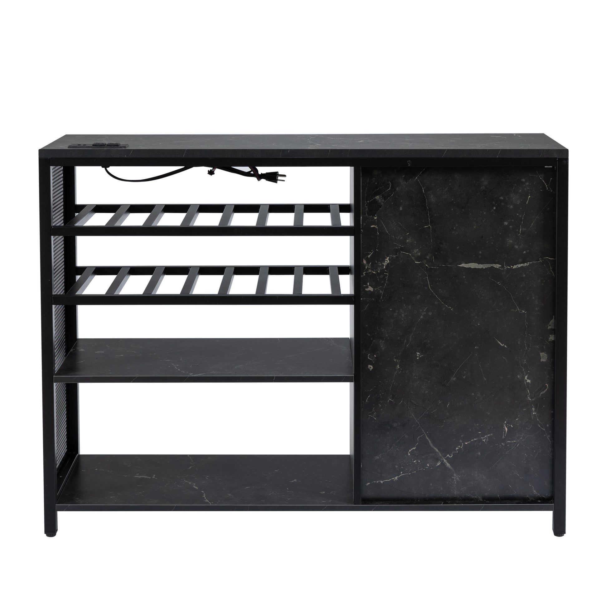 Bar Cabinet,Wine Bar Cabinet,Liquor Storage Credenza,Sideboard With Wine Racks & Stemware Holder,With Uab Socket,Metal Bracket,Canbeplacedin Familybars,Hallways,Living Rooms,Color:Black Marble Texture 3 4 Spaces Black Primary Living Space Built In