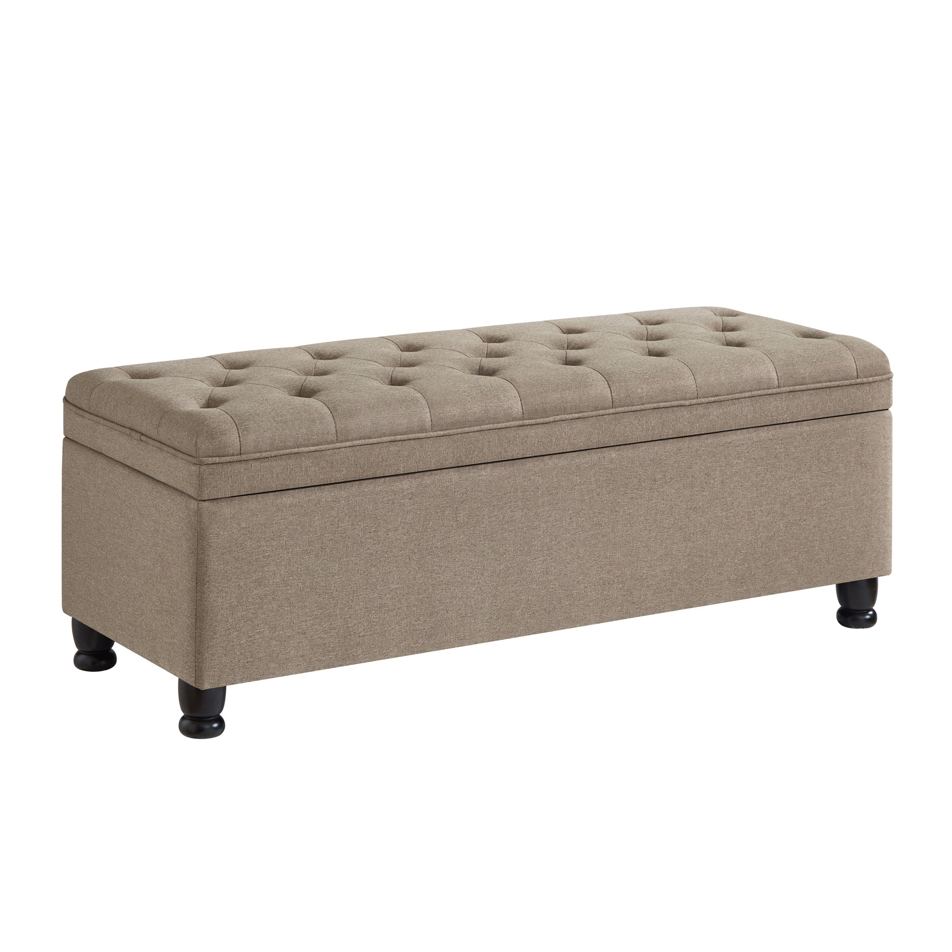 Upholstered Tufted Button Storage Bench ,Linen Fabric Entry Bench With Spindle Wooden Legs, Bed Bench Linen Tufted Linen Espresso Linen Or Linen Blend Primary Living Space Black American Design Rubberwood Wood Internal Storage Foam Linen