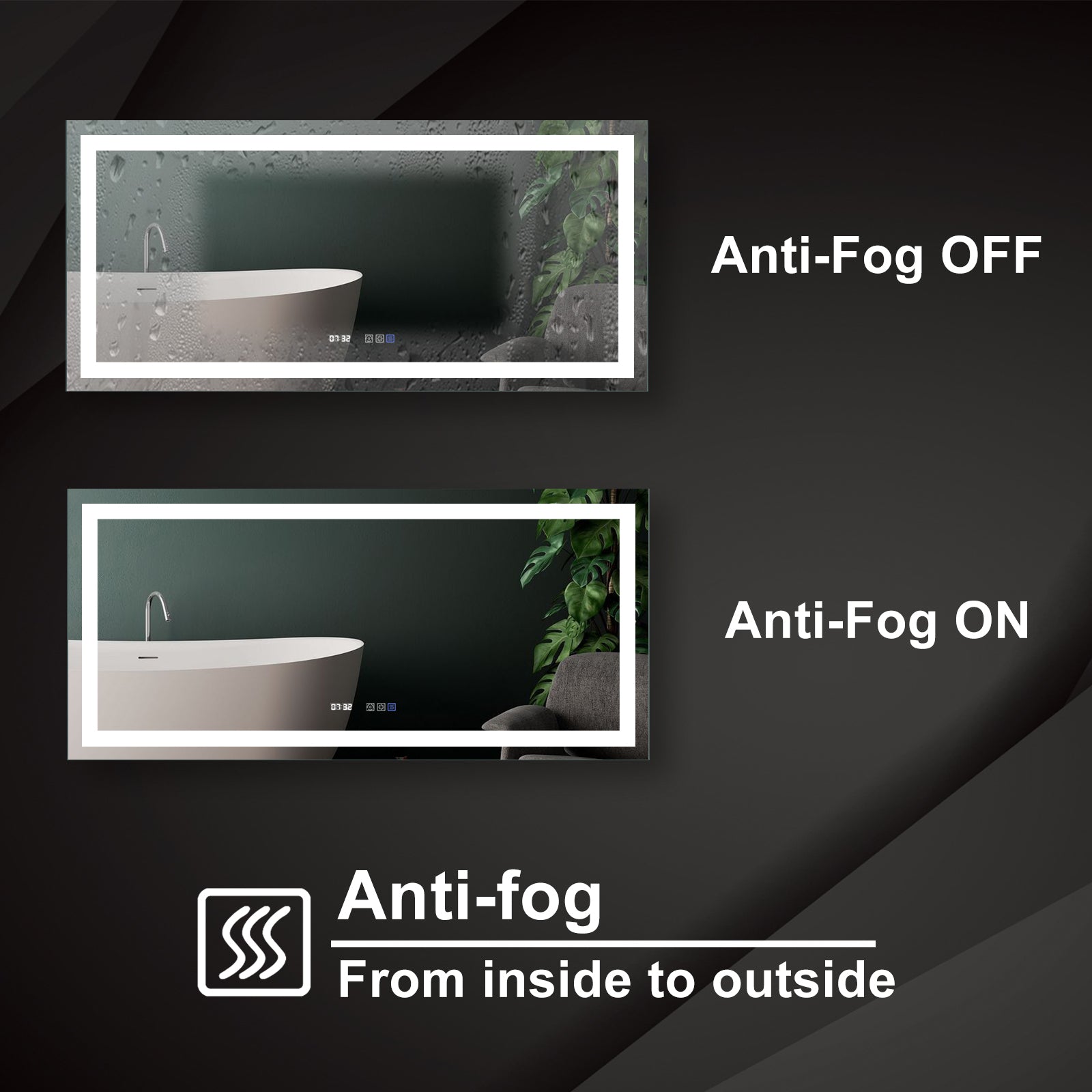 Led Bathroom Vanity Mirror60 X 28 Inch,Front Light,Clock&Room Temp Display,Defog,Stepless Dimming,Night Light,Lights 3 Color Temper Change,Wall Mounted Led Bathroom Mirror 60X28 Silver Aluminum