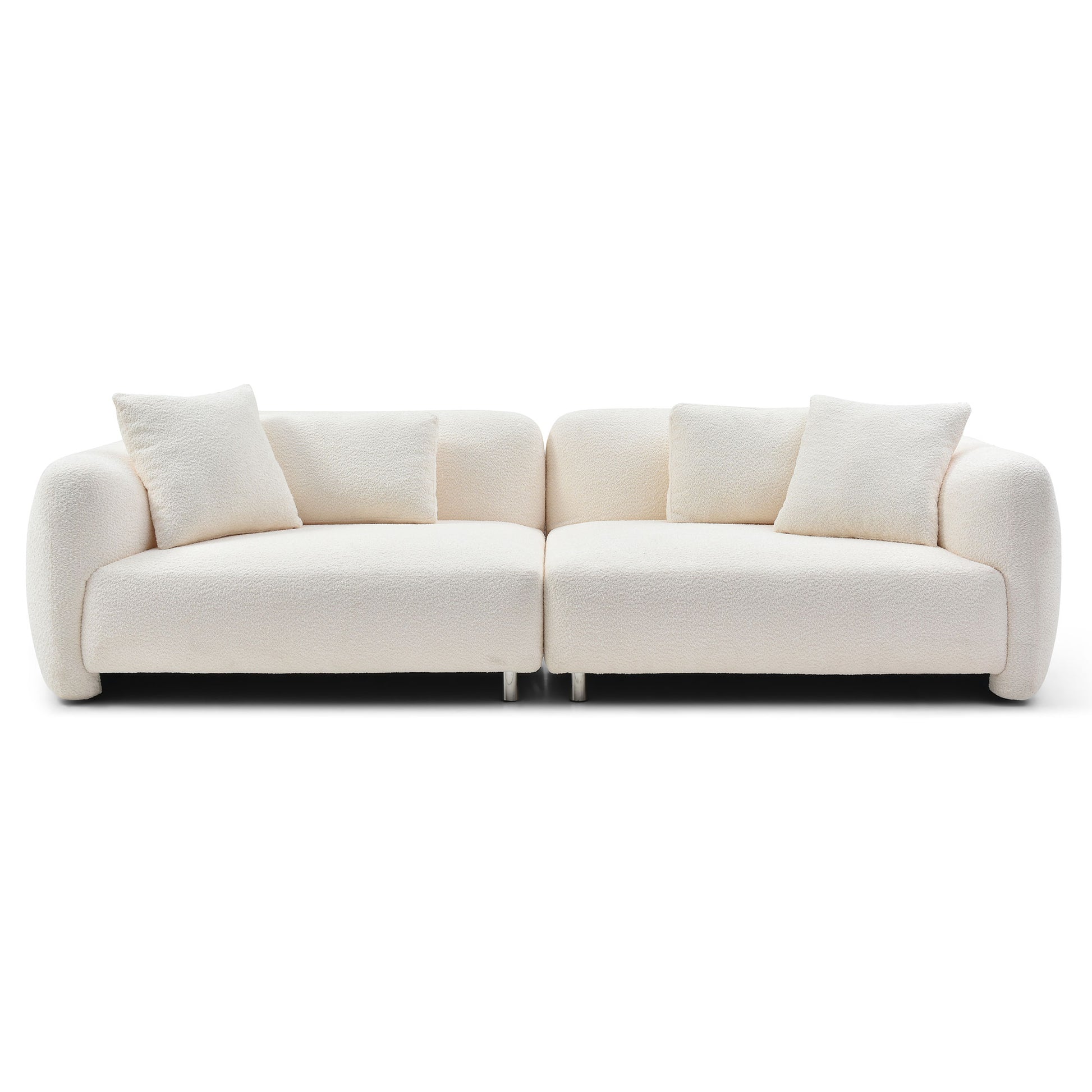 110.23'' Oversized Sofa Comfy Teddy Boucl Couch With 4 Pillows Premium 3 Seater Bubble Couch For Living Room Bedroom,Home Office Beige Beige Teddy