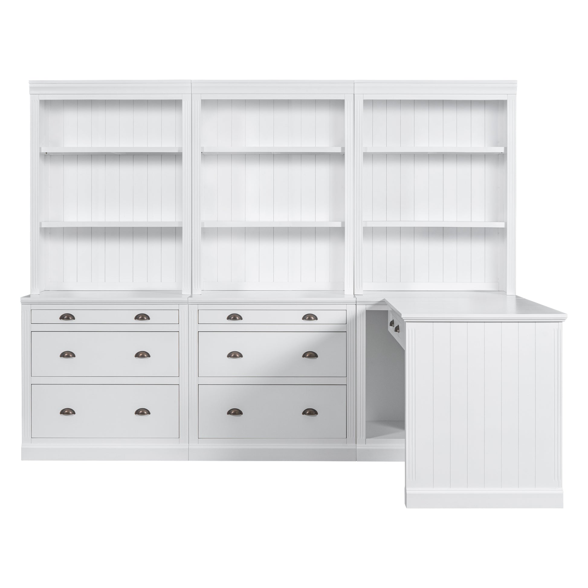 83.4"Tall 2 Bookshelf & 1 Writting Desk Suite,Modern Bookcase Suite With Led Lighting, Drawers,Study Desk And Open Shelves,3 Piece Set Storage Bookshelf For Living Room,Home Office,Study Room,White White Solid Wood Mdf