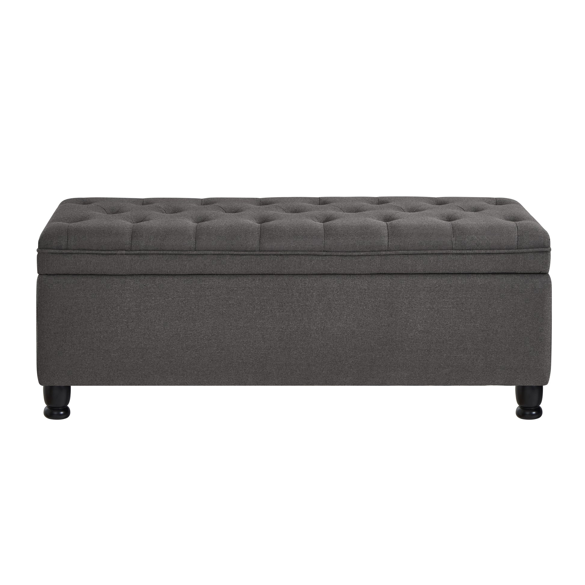 Upholstered Tufted Button Storage Bench ,Linen Fabric Entry Bench With Spindle Wooden Legs, Bed Bench Dark Gray Tufted Dark Gray Espresso Linen Or Linen Blend Primary Living Space Black American Design Rubberwood Wood Internal Storage Foam Linen