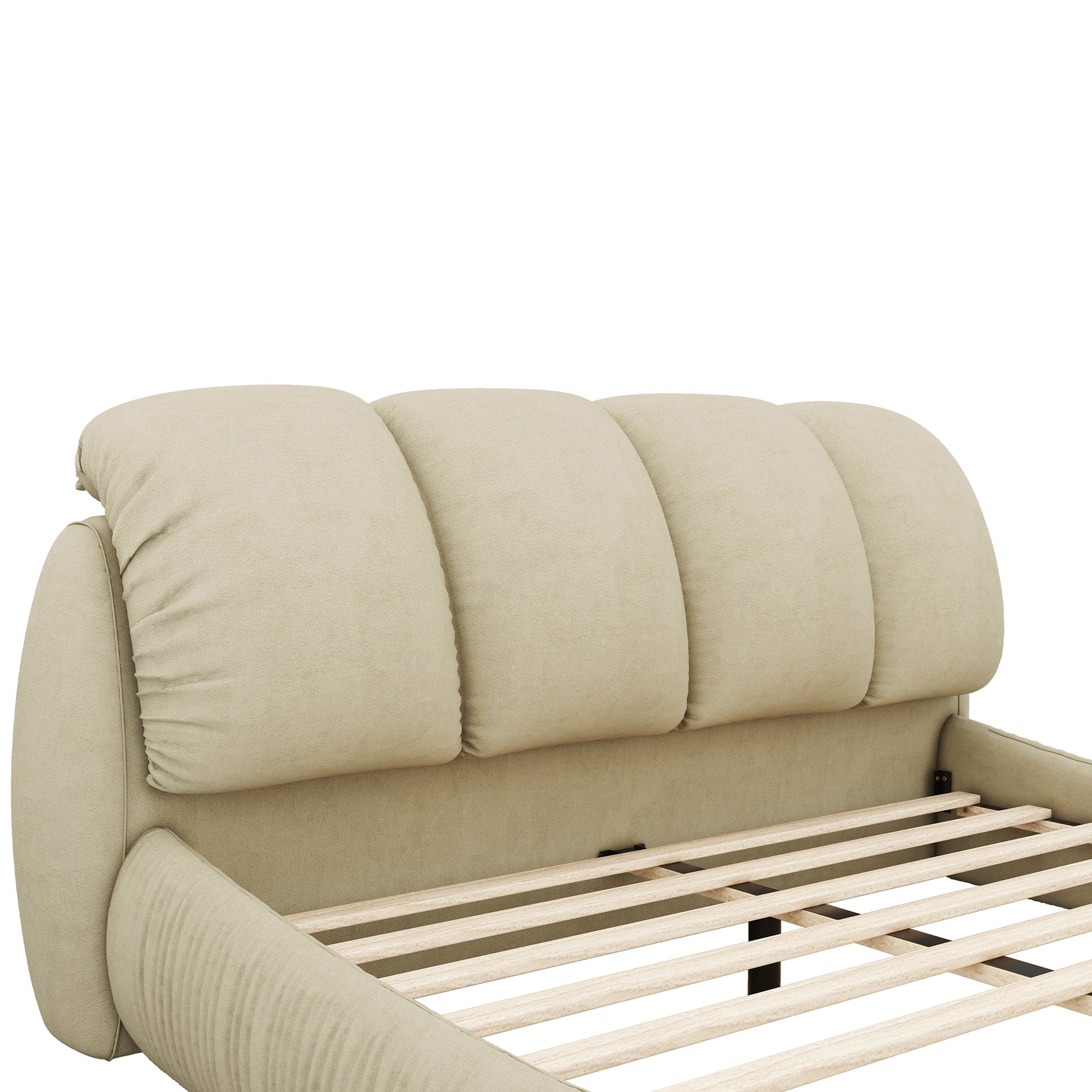 Queen Size Luxury Upholstered Bed With Thick Headboard, Vevet Queen Bed With Oversized Padded Backrest, Cinerous Expect Arrive Date 2024 4 7 Queen Stone Gray Velvet