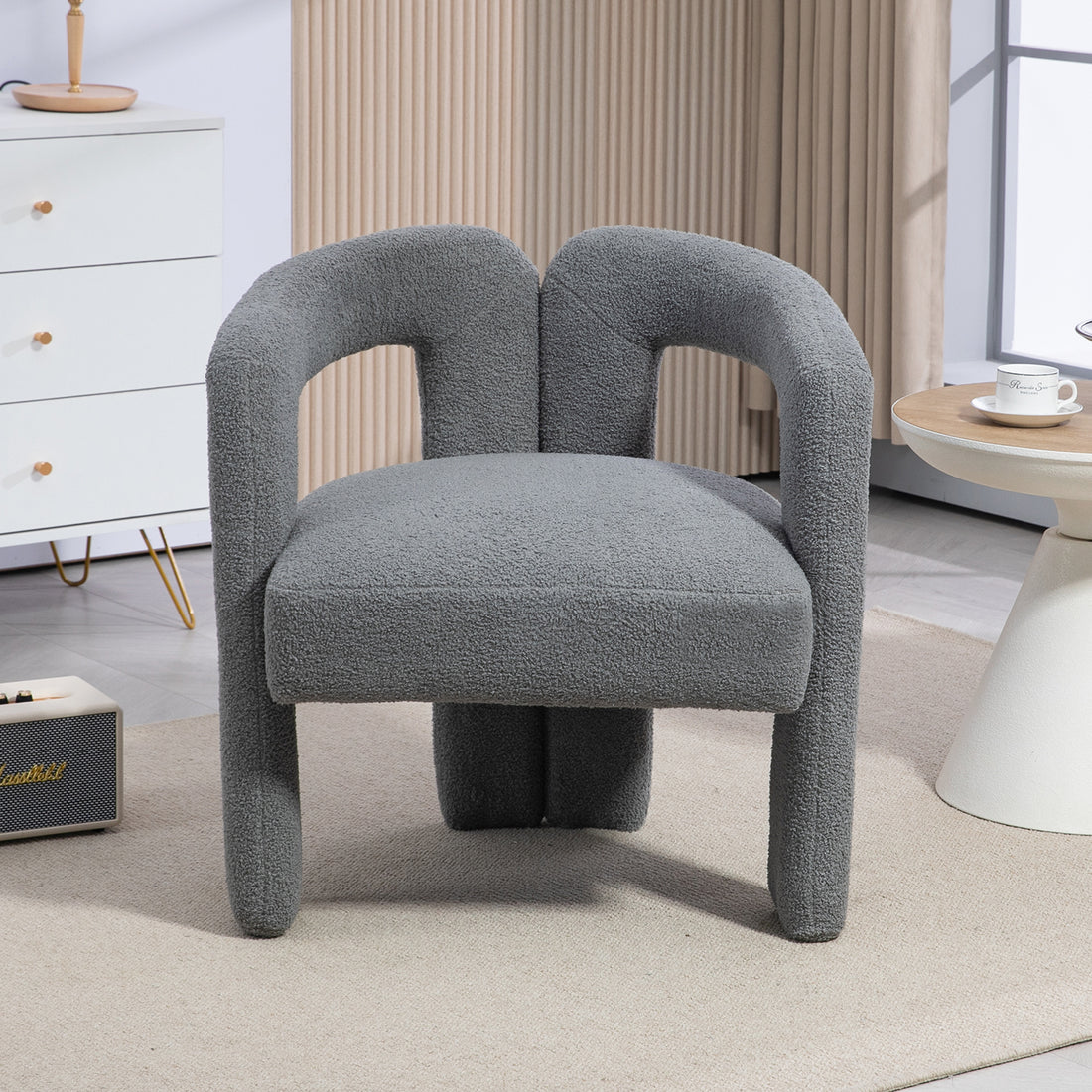 Teddy Fabric Modern Design Dining Chair,Open Back ,Modren Kitchen Armchair For Dinging Room Grey Grey Dining Room Foam Modern Dining Chairs Open Back Foam Fabric