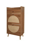 Rattan, Allen 2 Door 1 Drawer Cabinet, Shoe Rack, Double Layer, Suitable For Entrance Walnut Particle Board