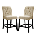 Set Of 2 Padded Chenille Dining Chairs In Beige And Antique Black Solid Antique Black Dining Room Dining Chairs Wood Fabric