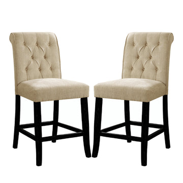 Set Of 2 Padded Chenille Dining Chairs In Beige And Antique Black Solid Antique Black Dining Room Dining Chairs Wood Fabric