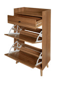 Rattan, Allen 2 Door 1 Drawer Cabinet, Shoe Rack, Double Layer, Suitable For Entrance Walnut Particle Board