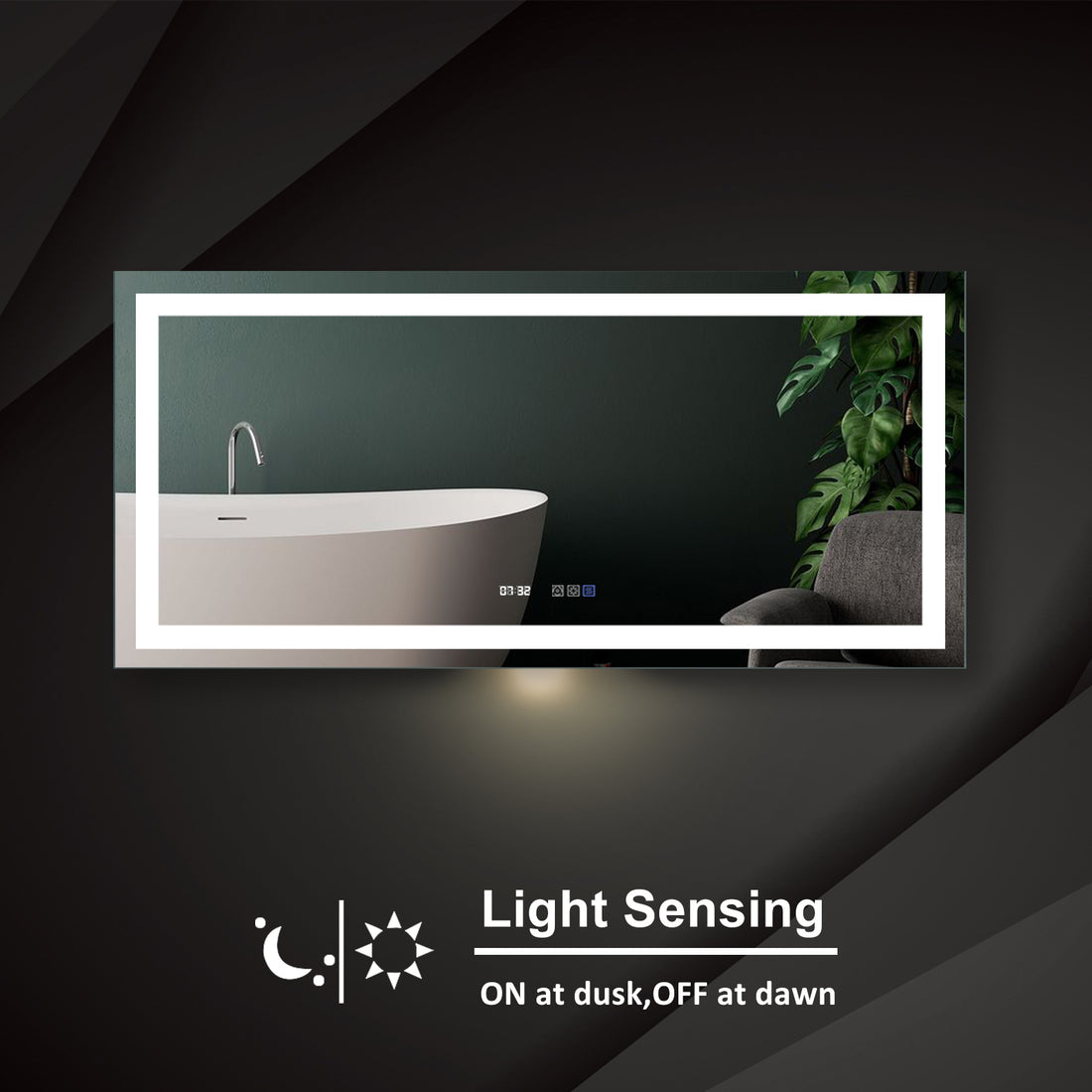 Led Bathroom Vanity Mirror60 X 28 Inch,Front Light,Clock&Room Temp Display,Defog,Stepless Dimming,Night Light,Lights 3 Color Temper Change,Wall Mounted Led Bathroom Mirror 60X28 Silver Aluminum