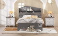 Wooden Twin Size House Bed With Storage Headboard ,Kids Bed With Storage Shelf,Grey Grey Wood