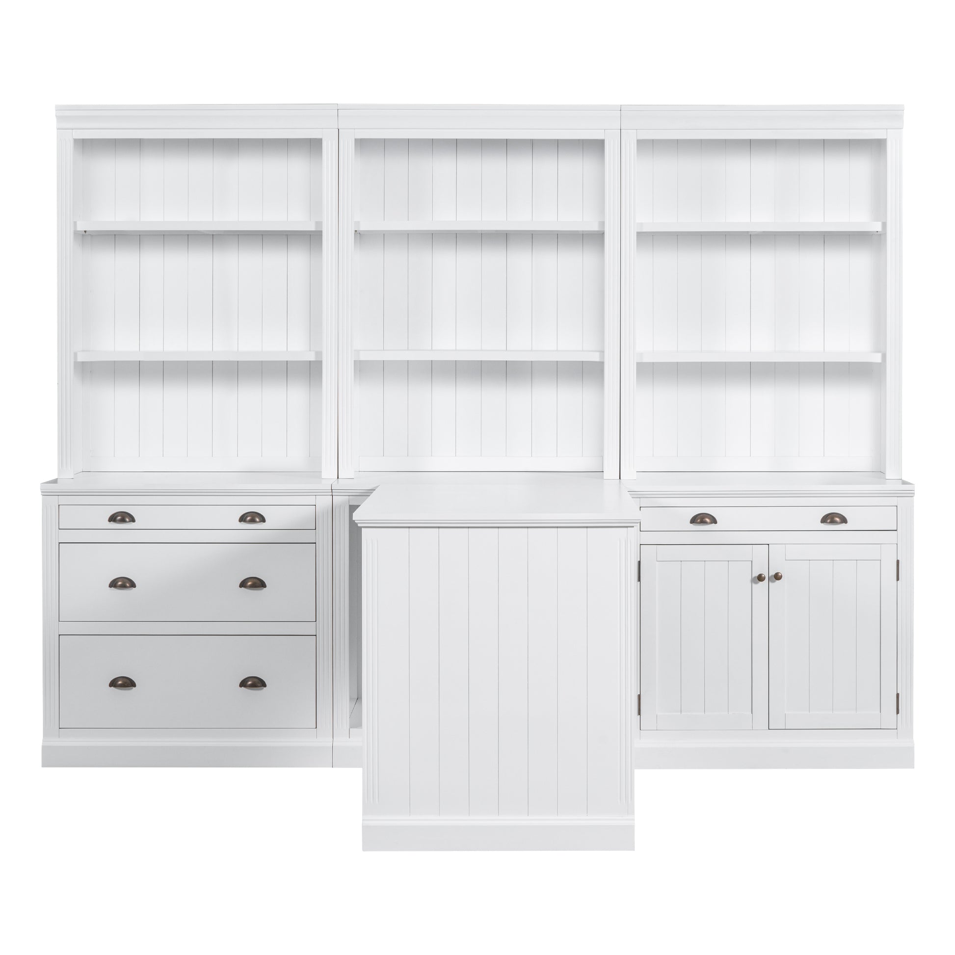 83.4"Tall 2 Bookshelf & 1 Writting Desk Suite,Modern Bookcase Suite With Led Lighting, Drawers,Study Desk And Open Shelves,3 Piece Set Storage Bookshelf For Living Room,Home Office,Study Room,White White Solid Wood Mdf