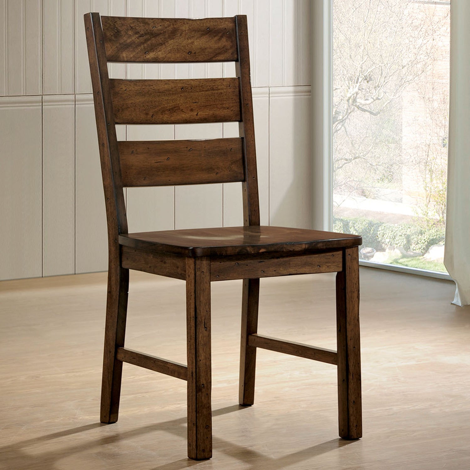 Set Of 2 Wooden Side Chairs In Walnut Finish Walnut Dining Room Dining Chairs Ladder Back Wood