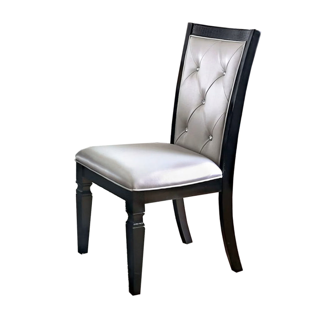 Set Of 2 Dining Side Chair In Black And Silver Finish Black Dining Room Dining Chairs Tufted Back Faux Leather
