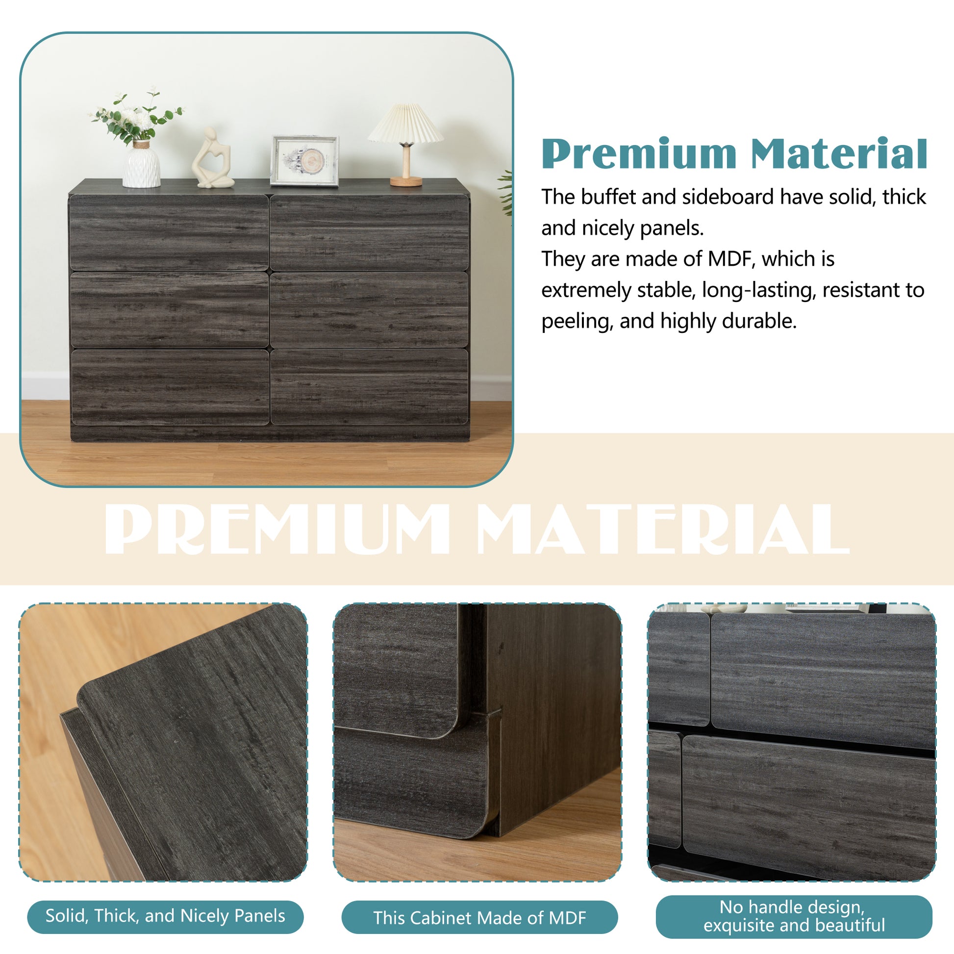 Drawer Dresser Cabinet,Sideboard,Bar Cabinet,Buffet Server Console,Table Storge Cabinets,Flat Out The Corners Of The Drawers,Six Drawers,For Dining Room,Living Room,Bedroom,Kitchen Hallway,Dark Gray