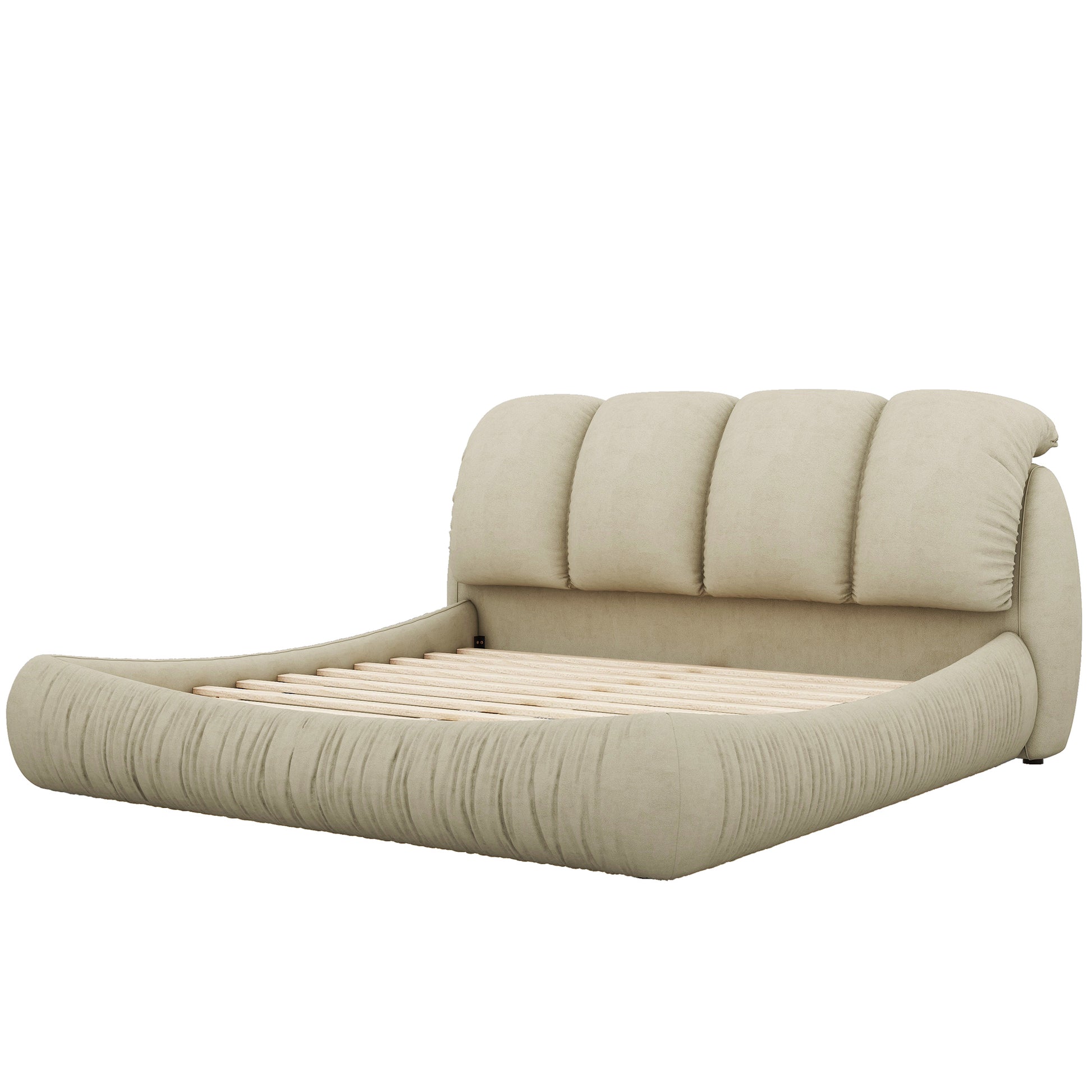 Queen Size Luxury Upholstered Bed With Thick Headboard, Vevet Queen Bed With Oversized Padded Backrest, Cinerous Expect Arrive Date 2024 4 7 Queen Stone Gray Velvet