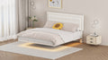 Queen Size Floating Bed Frame With Motion Activated Night Lights,Modern Pu Upholstered Button Tufted Platform Bed Frame,White White Pu