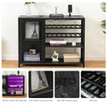 Bar Cabinet,Wine Bar Cabinet,Liquor Storage Credenza,Sideboard With Wine Racks & Stemware Holder,With Uab Socket,Metal Bracket,Canbeplacedin Familybars,Hallways,Living Rooms,Color:Black Marble Texture 3 4 Spaces Black Primary Living Space Built In