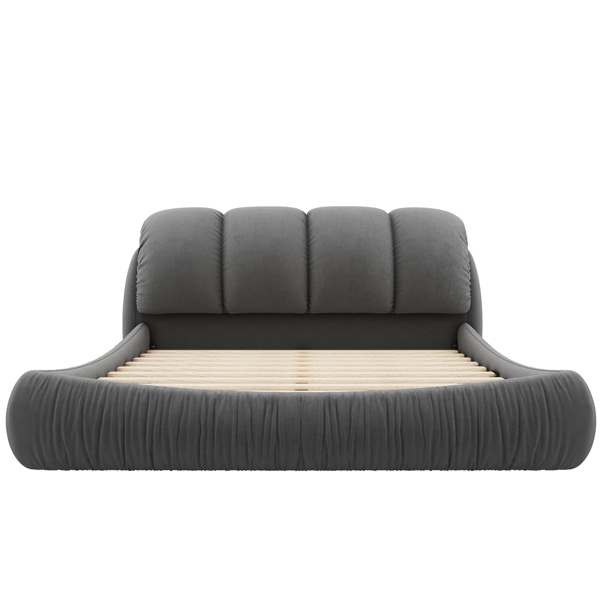 Queen Size Luxury Upholstered Bed With Thick Headboard, Velvet Queen Bed With Oversized Padded Backrest, Gray Expect Arrival Date 2024 4 2 Queen Gray Velvet