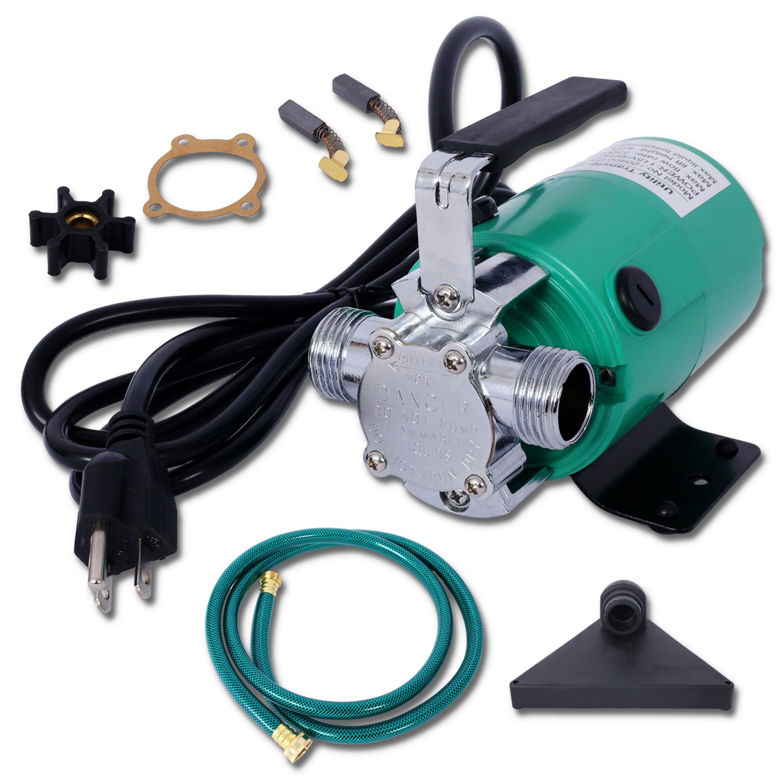 Water Transfer Pump, 115V 330 Gallon Per Hour Portable Electric Utility Pump With 6' Water Hose Kit To Remove Water From Garden, Hot Tub, Rain Barrel, Pool, Ponds, Aquariums, And More Green Steel