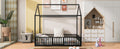 Full Size Metal House Bed With Fence And Door, Black Black Metal