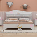 Wooden Full Size House Bed With Storage Headboard ,Kids Bed With Storage Shelf,White White Wood