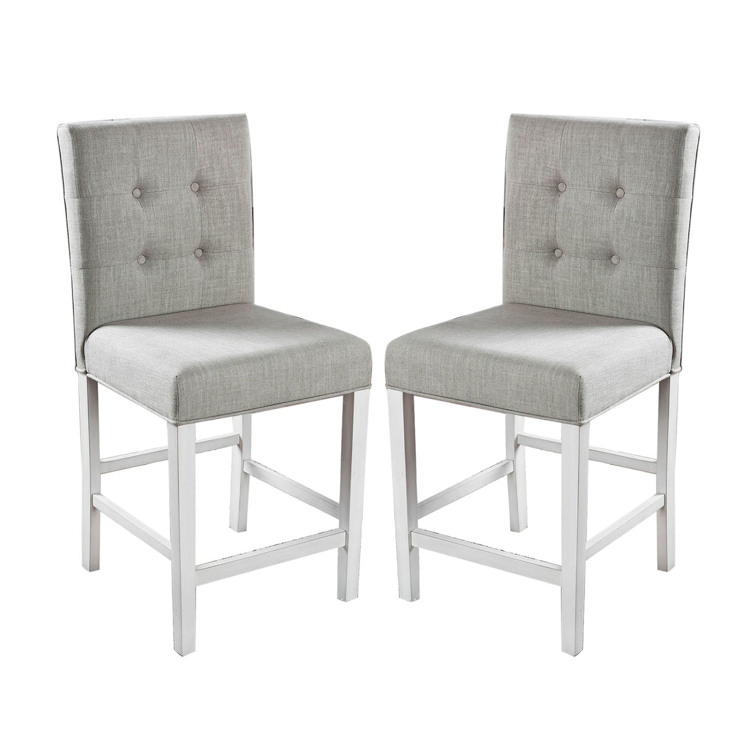 Set Of 2 Fabric Counter Height Chair In Antique White And Light Gray Antique White Dining Room Dining Chairs Wood Fabric