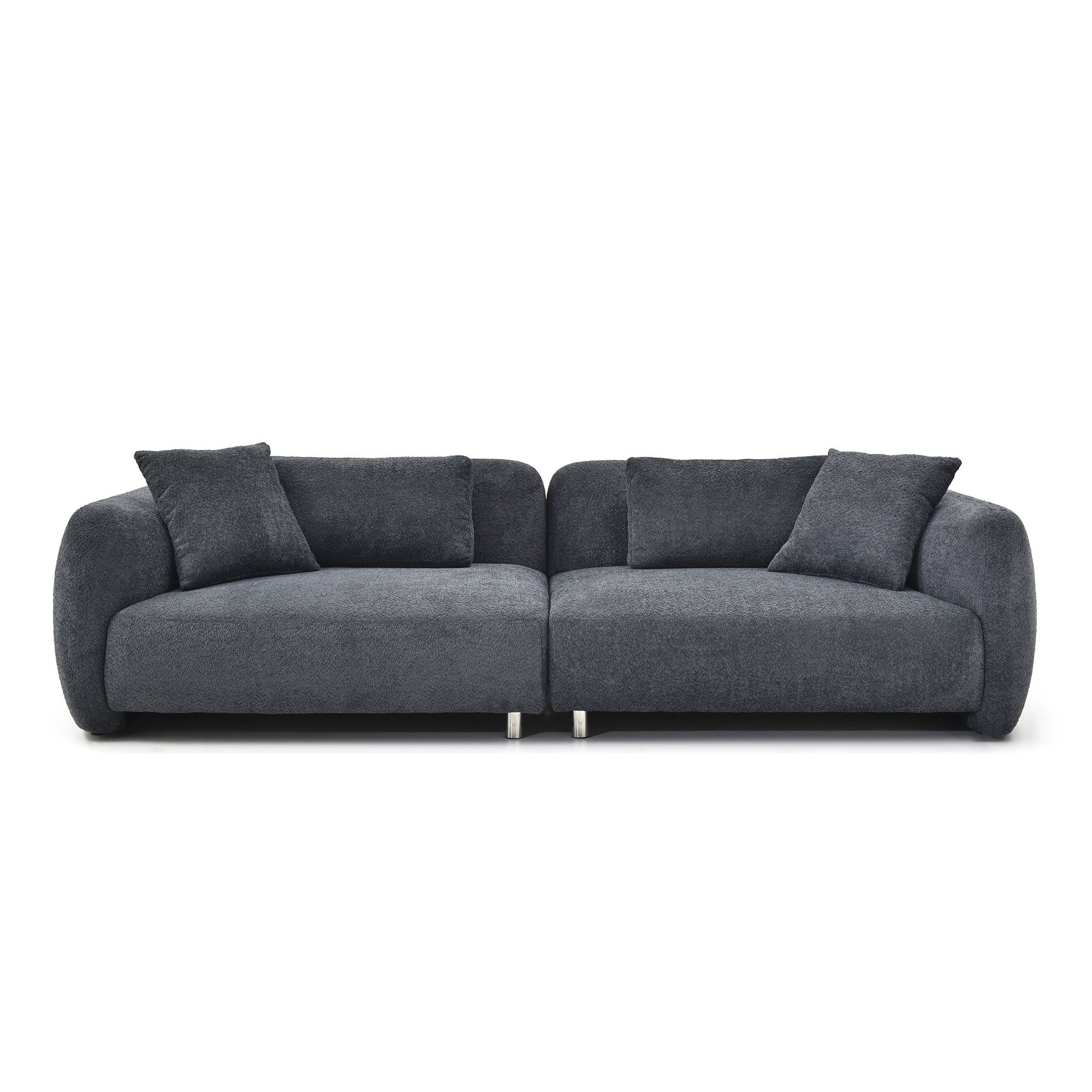 110.23 Inches Teddy Velvet Sofa, Mid Century Sofa 3 Seater Couch With 4 Pillows For Bedroom, Living Room, Lounges, Office, Apartment Black Black Teddy