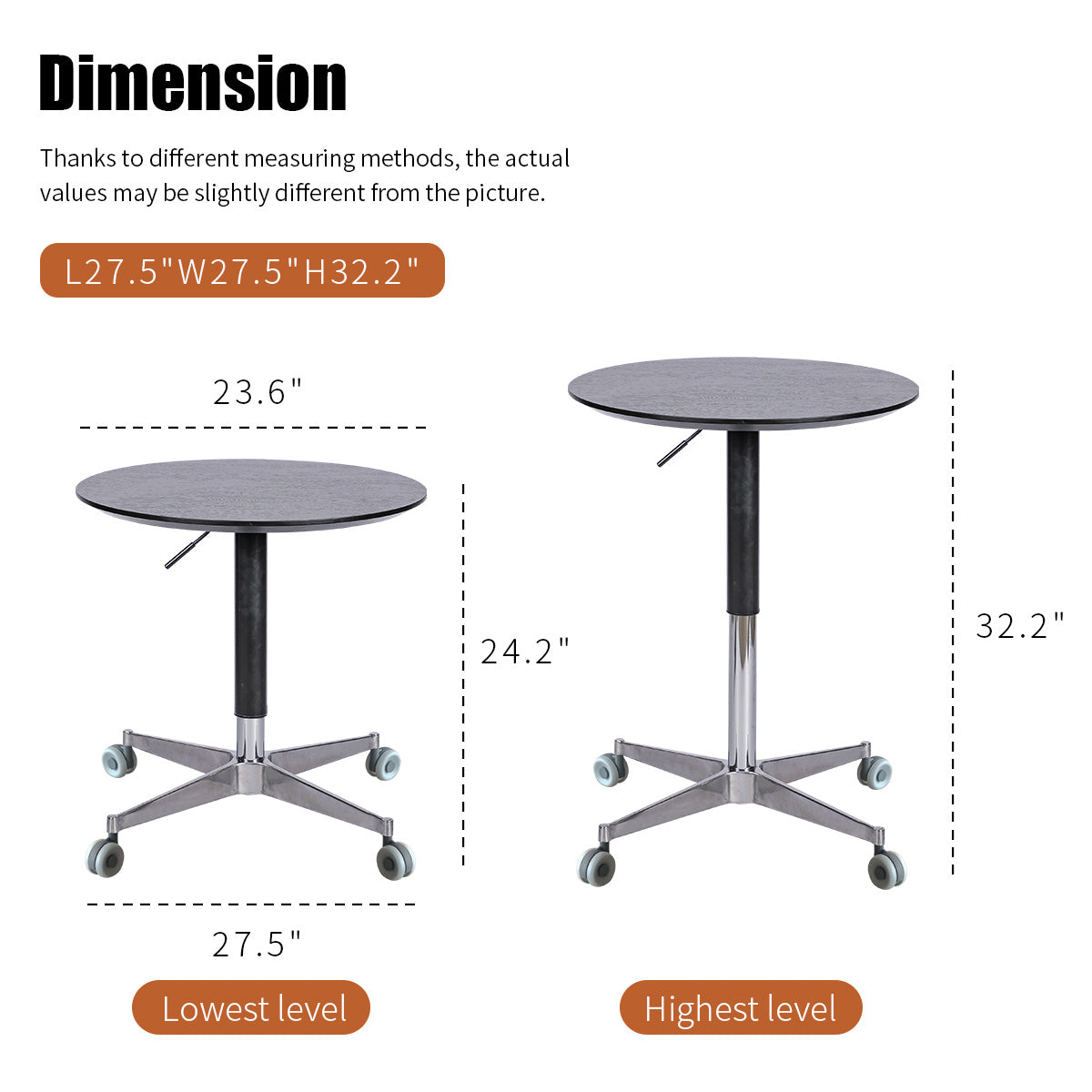 Movable Adjustable Coffee Table 360 Swivel Counter Bar Height Aluminum Star Base Movable For End Table Dining Room Home Kitchen Table Black Aluminium Alloy