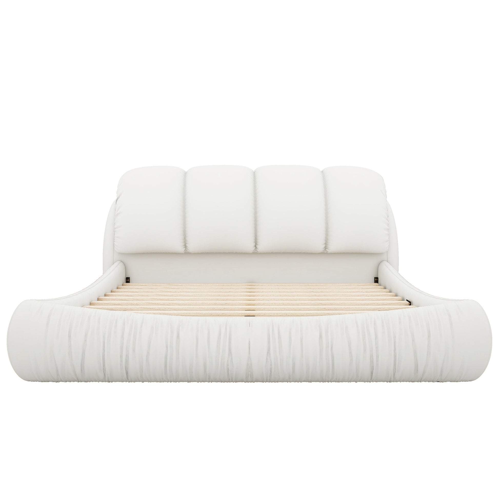 Queen Size Luxury Upholstered Bed With Thick Headboard, Leather Queen Bed With Oversized Padded Backrest, White Expect Arrival Date 2024 3 27 Queen White Pu Leather