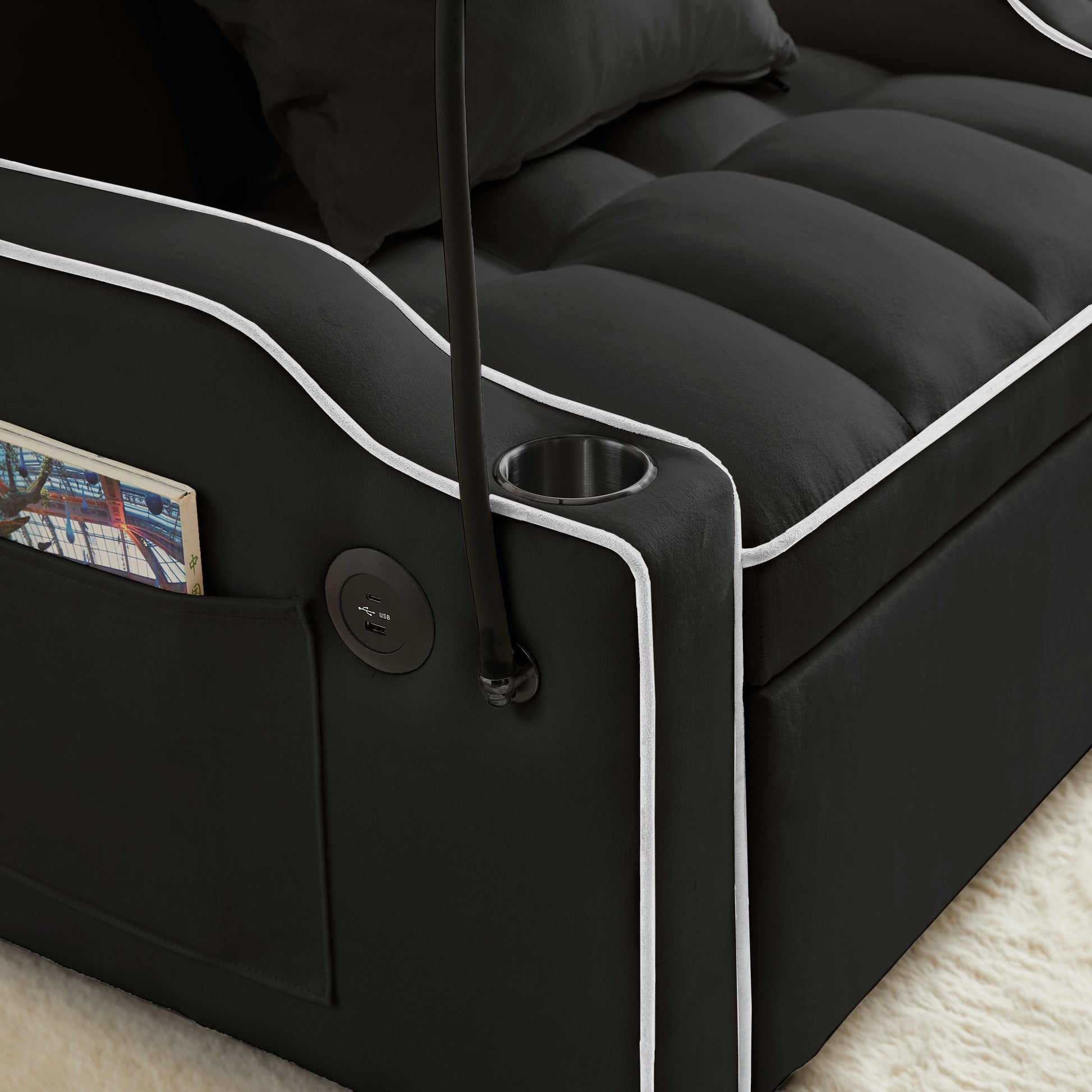 3 In 1 Sofa Bed, Convertible Sleeper Chair Sofa Bed Adjustable Pull Out Sleeper Chair Bed Multi Pockets Folding Sofa Bed For Living Room Bedroom Small Space Black Black Velvet 1 Seat