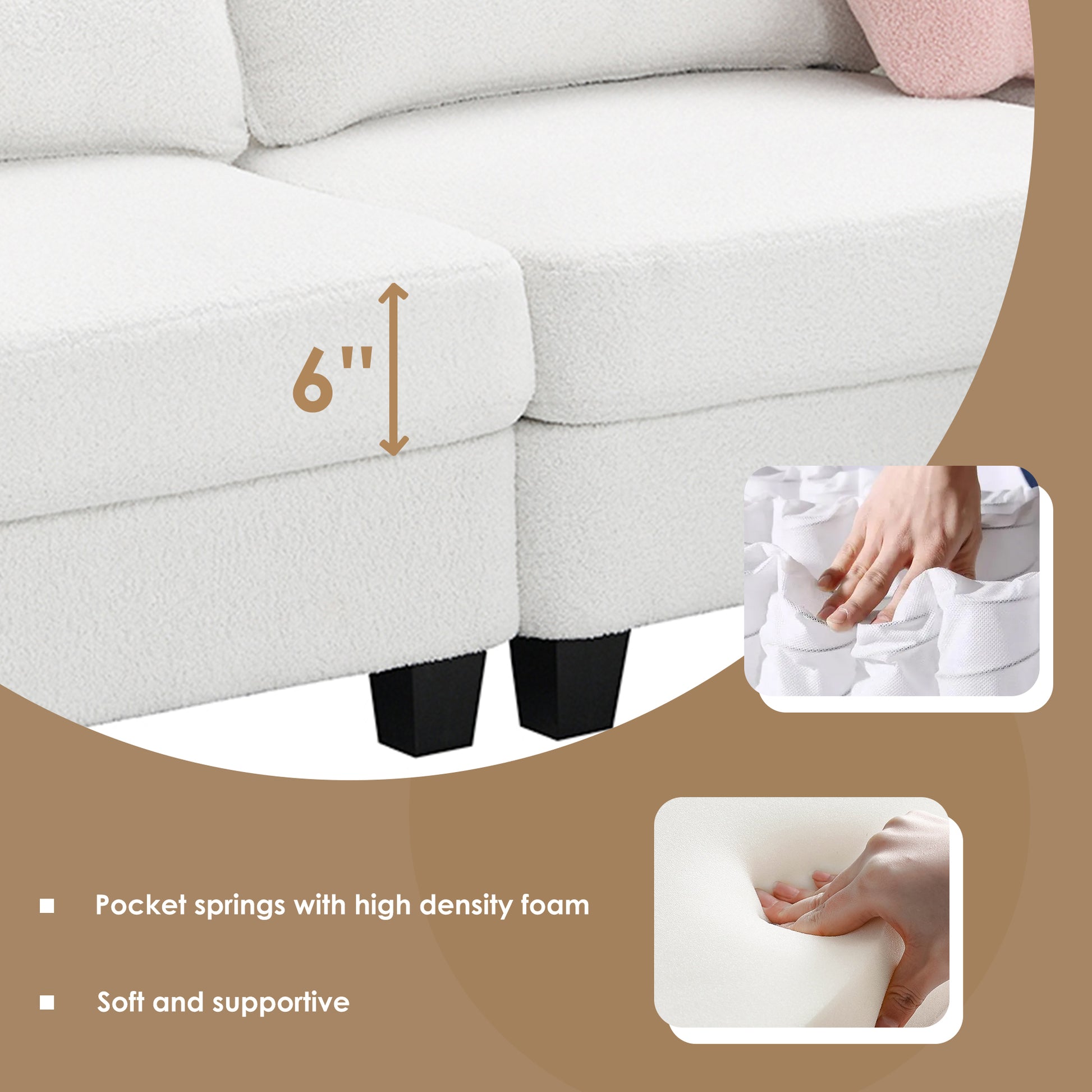 92*63"Modern Teddy Velvet Sectional Sofa,Charging Ports On Each Side,L Shaped Couch With Storage Ottoman,4 Seat Interior Furniture For Living Room, Apartment,3 Colors 3 Pillows Beige Teddy 4 Seat