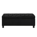 Upholstered Tufted Button Storage Bench ,Faux Leather Entry Bench With Spindle Wooden Legs, Bed Bench Black Tufted Black Espresso Linen Or Linen Blend Primary Living Space Black American Design Rubberwood Wood Internal Storage Foam Pu