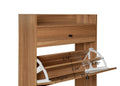 Rattan, Allen 2 Door 1 Drawer Cabinet, Shoe Rack, Double Layer, Suitable For Entrance Walnut Particle Board