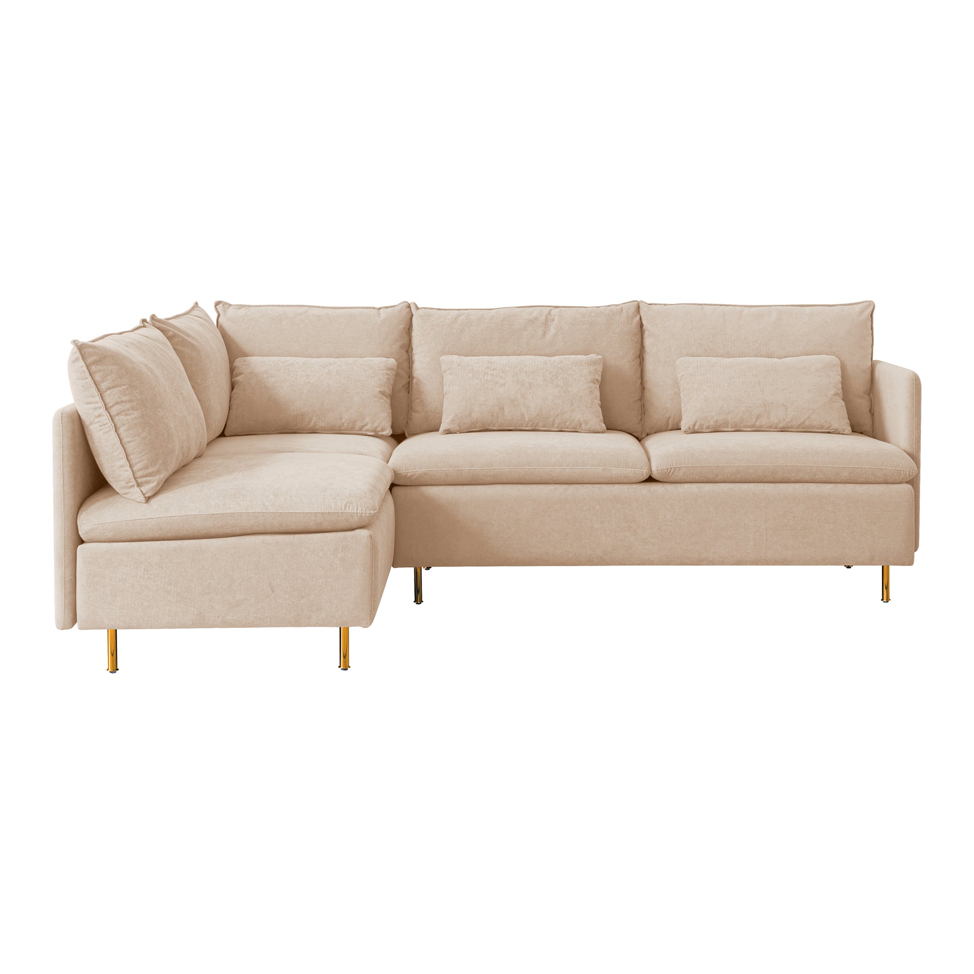 Modular L Shaped Corner Sofa, Movable Chaise Facing Left Right, Beige Cotton Linen 90.9 Inches Beige Foam Cotton Linen 3 Seat