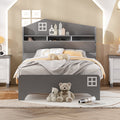 Wooden Twin Size House Bed With Storage Headboard ,Kids Bed With Storage Shelf,Grey Grey Wood