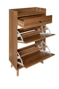 Rattan, Allen 2 Door 1 Drawer Cabinet, Shoe Rack, Double Layer, Suitable For Entrance Walnut Particle Board