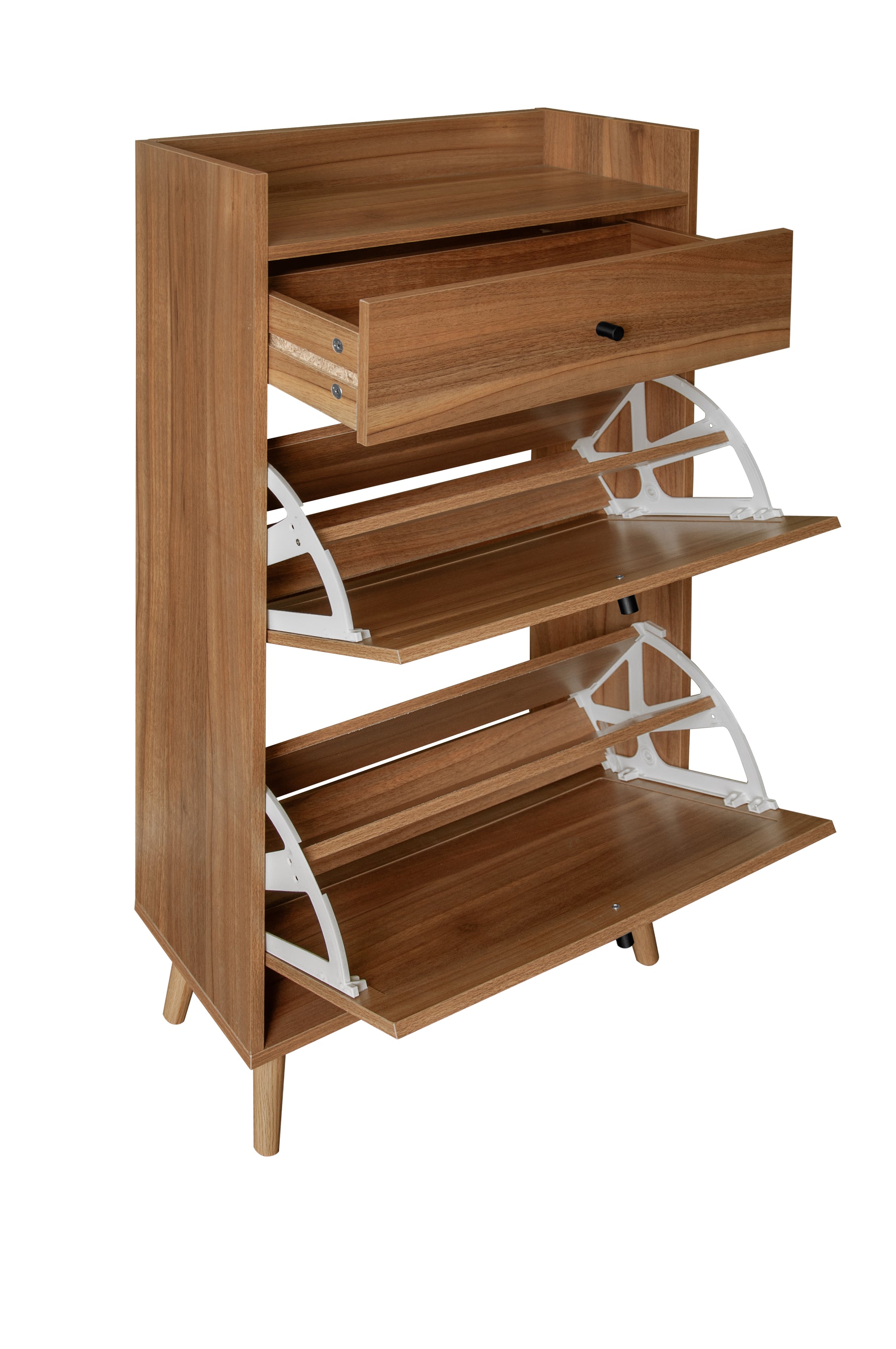 Rattan, Allen 2 Door 1 Drawer Cabinet, Shoe Rack, Double Layer, Suitable For Entrance Walnut Particle Board