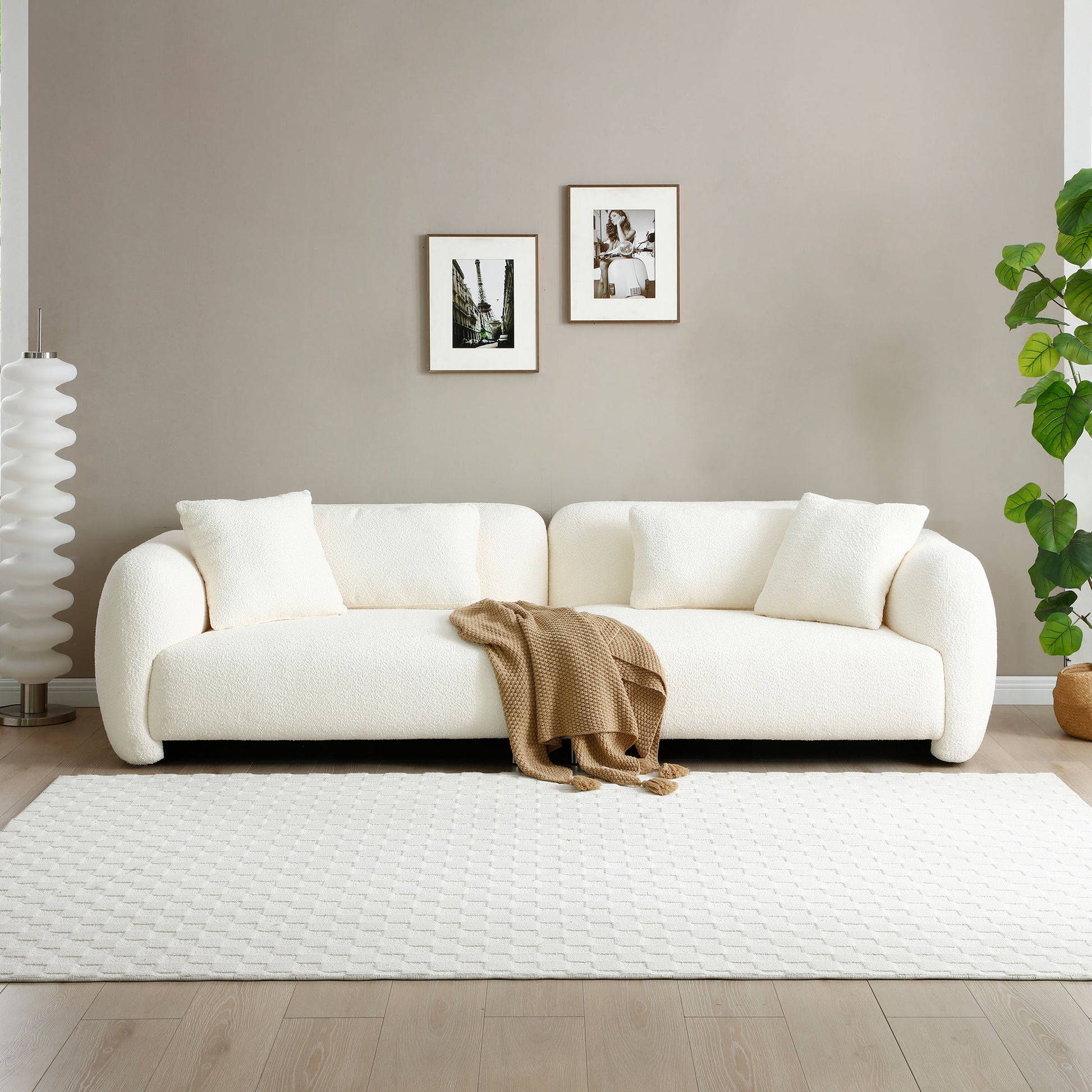 110.23'' Oversized Sofa Comfy Teddy Boucl Couch With 4 Pillows Premium 3 Seater Bubble Couch For Living Room Bedroom,Home Office Beige Beige Teddy