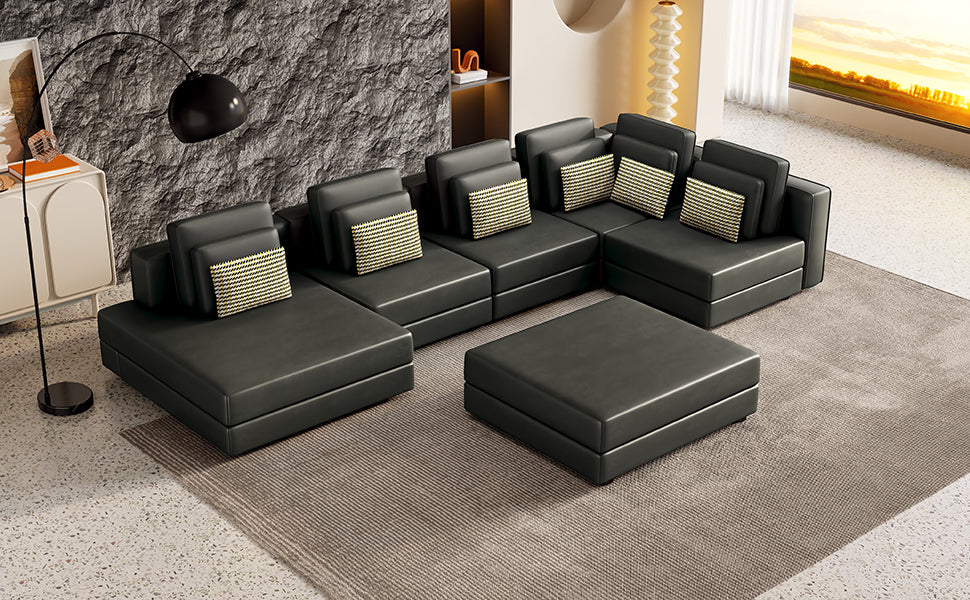 112.7" Modular Sectional Sofa Corner Sofa Chaise Lounge With Movable Ottoman For Living Room, Black Black Foam Palomino Fabric