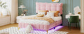 Full Size Velvet Platform Bed With Led Frame And Stylish Mental Bed Legs, Pink Pink Velvet