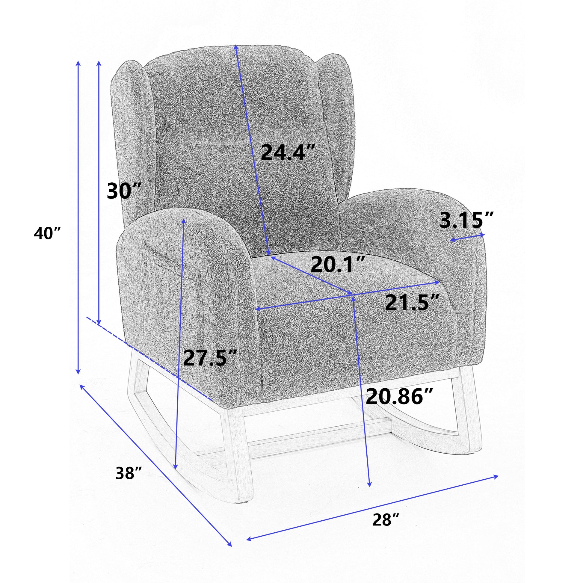 049 Teddy Fabric Rocking Chair With Packet Wood Legs,Green Wood Solid Green Primary Living Space Foam Wipe Clean Modern Rocking Chairs Eucalyptus Tufted Back Foam Teddy