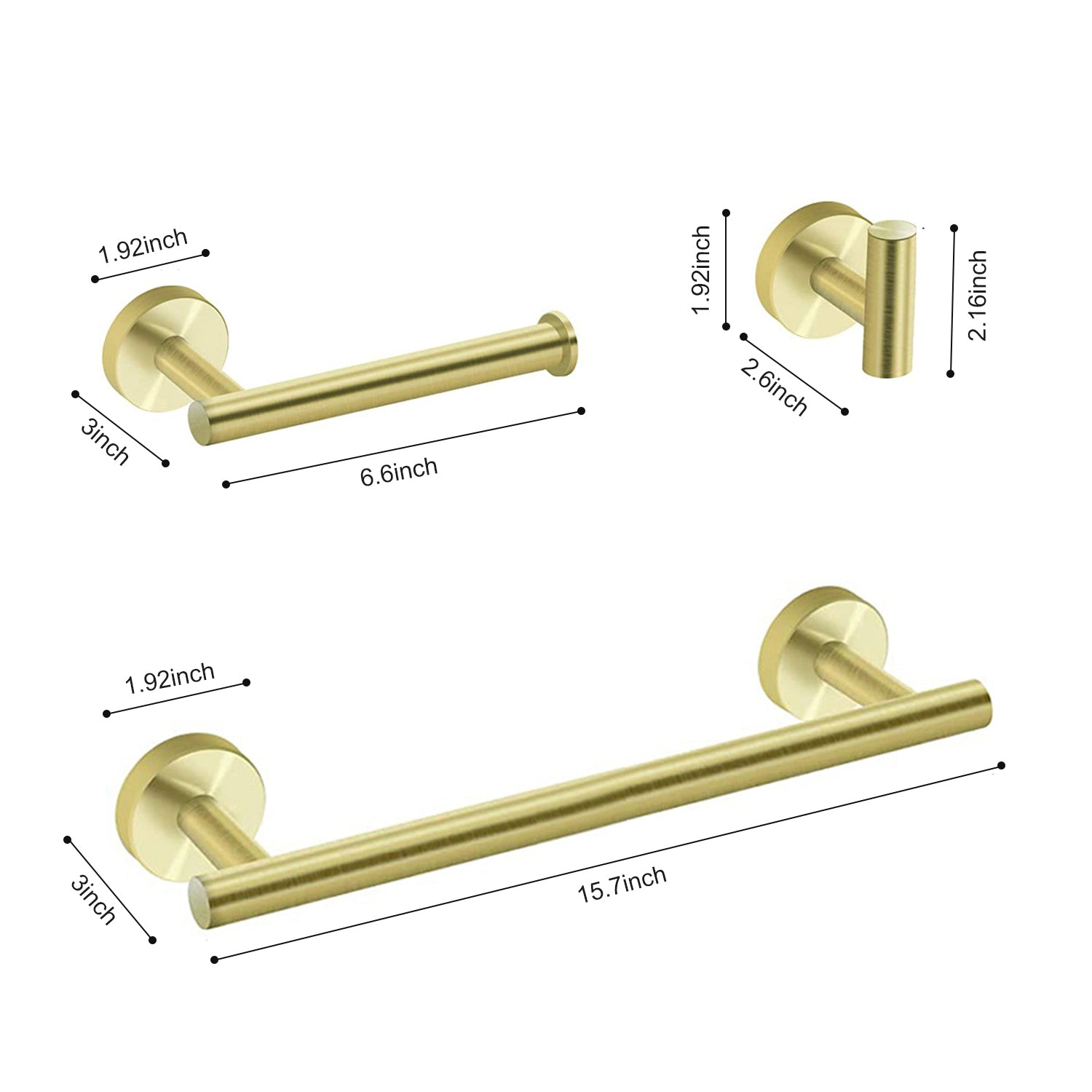 3 Piece Bathroom Hardware Set Brushed Gold Stainless Steel